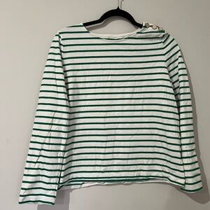 3/$15 J. Crew Artist Tee Green and White Striped Long Sleeve Top